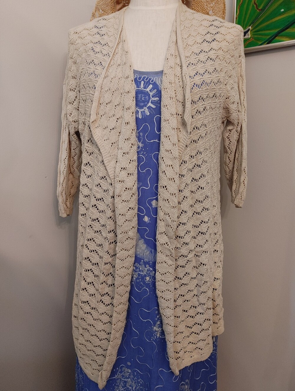 J.Jill Cream Open-Front Women's Knit Cardigan Sweater 11" sleeve (442)